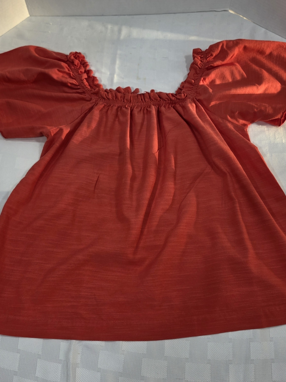 Women’s Orange Puff Sleeve Peasant Top